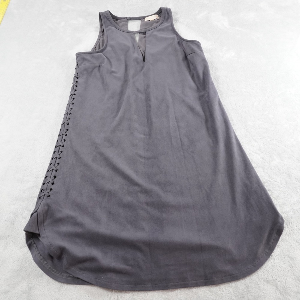 Black Swan Ultra Suede Mini Dress Womens S Gray Goth Grunge Festival Side Lace - Picture 9 of 10